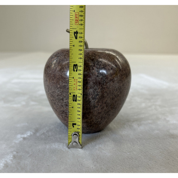 Vintage Marble Stone Apple Paperweight Brass Stem Fruit Teacher Gift Desk Chrty - Picture 7 of 9